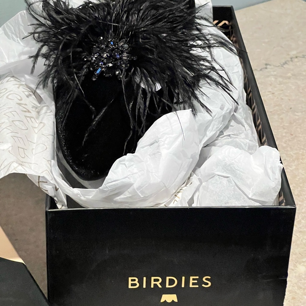 Birdies Dove Black Feathered Mules - Sz. 10 - New in Box - Picture 9 of 14
